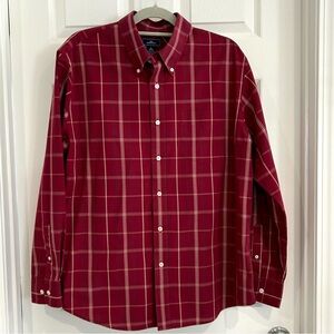 Dockers' Men's Long Sleeve Button Up Red Plaid Dress Shirt Sz L 16-16.5 Classic